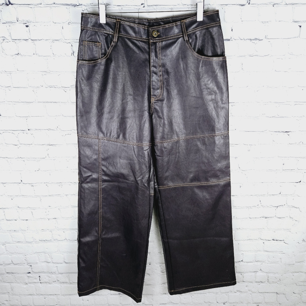 COLLUSION | vegan/faux leather wide leg pants